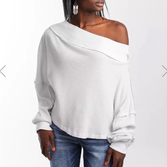 Free People] Charcoal Cotton Waffle Oversize Top - Picture 3 of 16